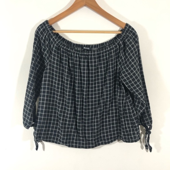 Madewell Black Window Pane Off The Shoulder Top M - Picture 2 of 6